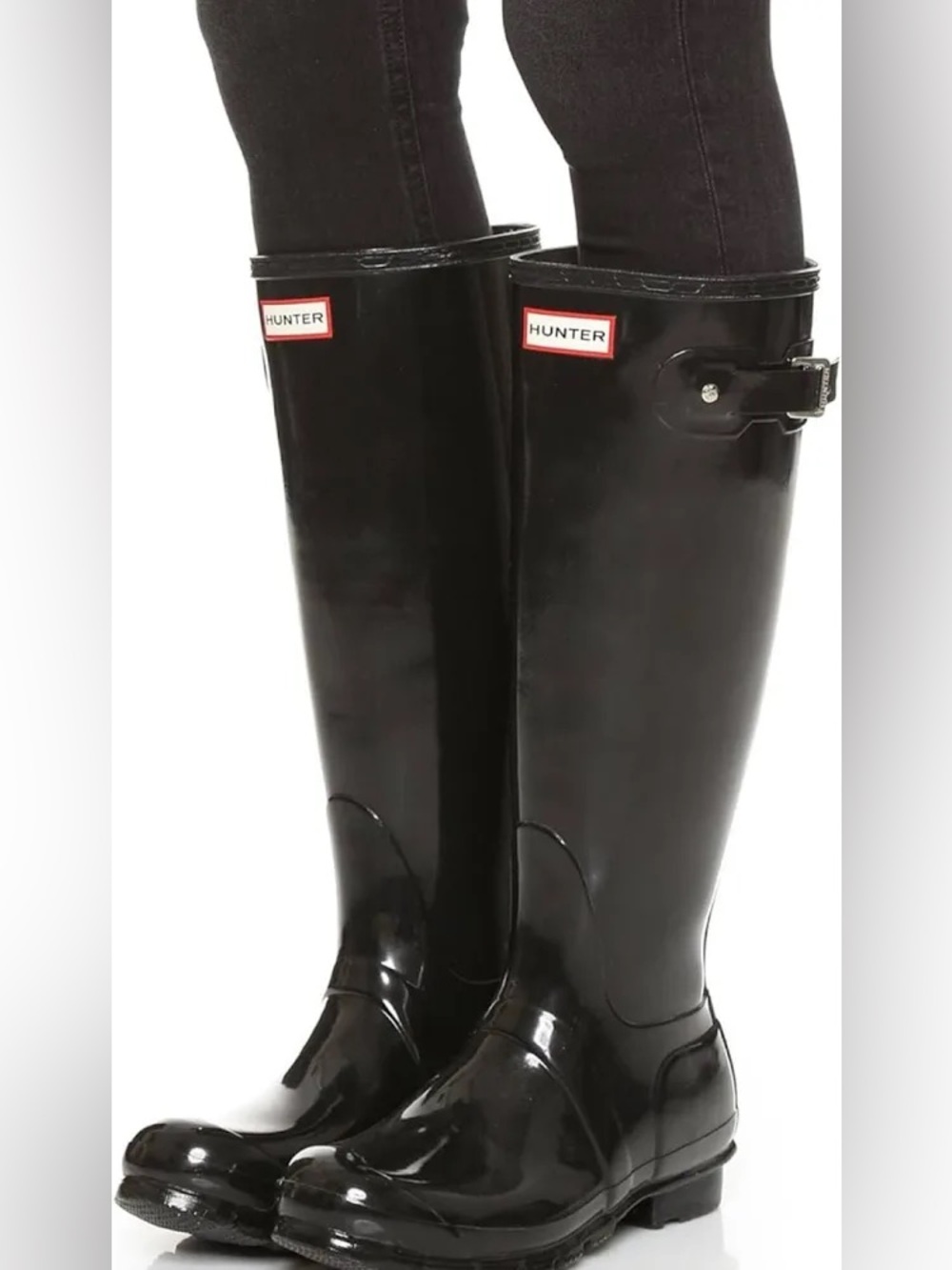 Hunter Original Tour Foldable Tall Boot in Black Glossy Size 8